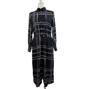 NWT Banana Republic Black Striped Full Button Shirt Dress Small Fall 24 Belted